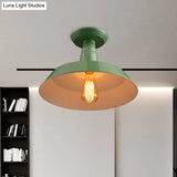Black/Red Industrial Style Semi Flush Ceiling Light Fixture For Corridor - Metallic Barn Shade