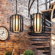 Black Retro Style Cylinder Pendant Light With Wire Cage For Dining Room