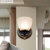 Black Retro Wall Sconce Light With Frosted Glass Bowl Shade - Perfect For Dining Room