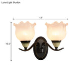 Black Ribbed Glass Flower Sconce Lamp - Countryside Lighting For Living Room Wall Mounted