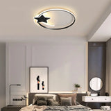 Black Ring Led Ceiling Flush Light With Moon And Star Decor - Simplicity Metal Mount Lamp / 16’