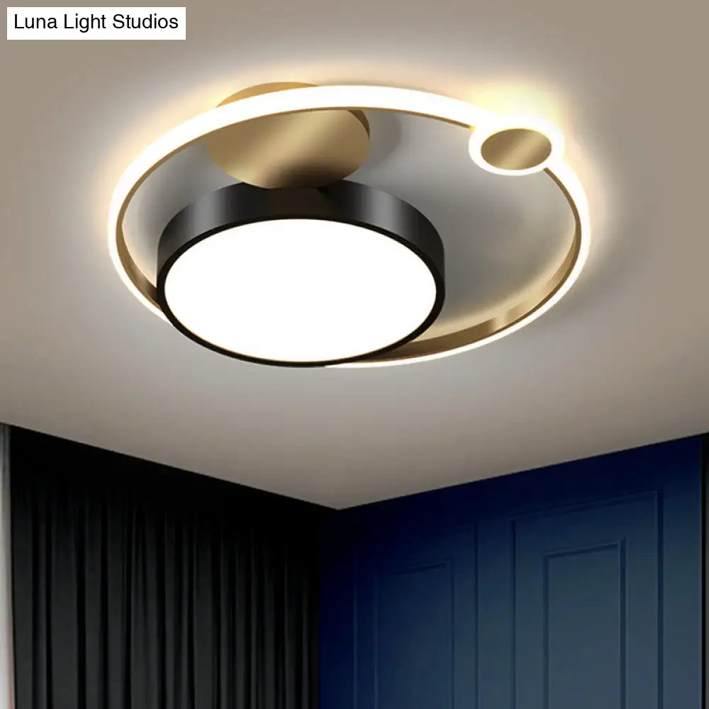 Black Round Flush Lamp - Nordic Style Led Ceiling Lighting For Bedroom In Warm/White/3 Color Light