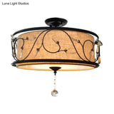 Black Rustic Branch Semi Flush Mount Ceiling Light With Crystal Draping - 4 Lights 14’/21.5’