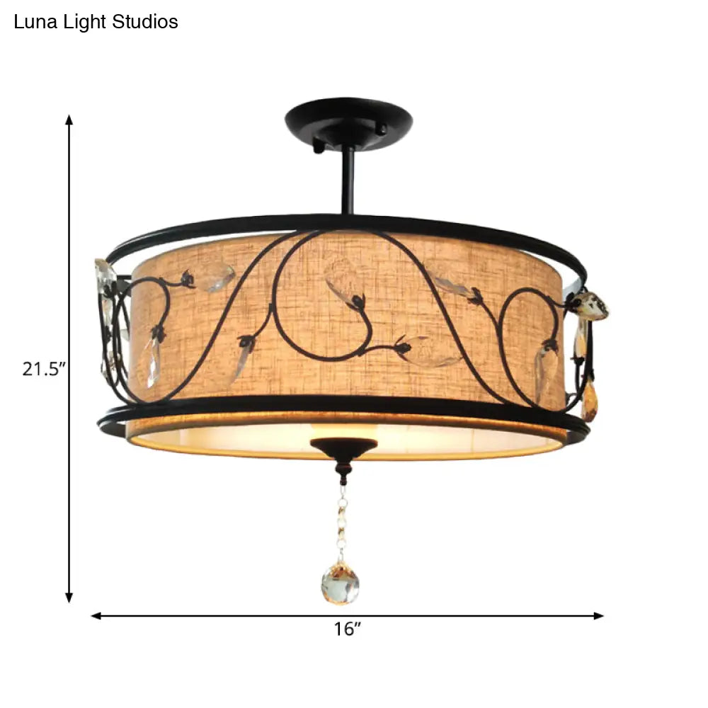 Black Rustic Branch Semi Flush Mount Ceiling Light With Crystal Draping - 4 Lights 14’/21.5’