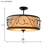 Black Rustic Branch Semi Flush Mount Ceiling Light With Crystal Draping - 4 Lights 14’/21.5’