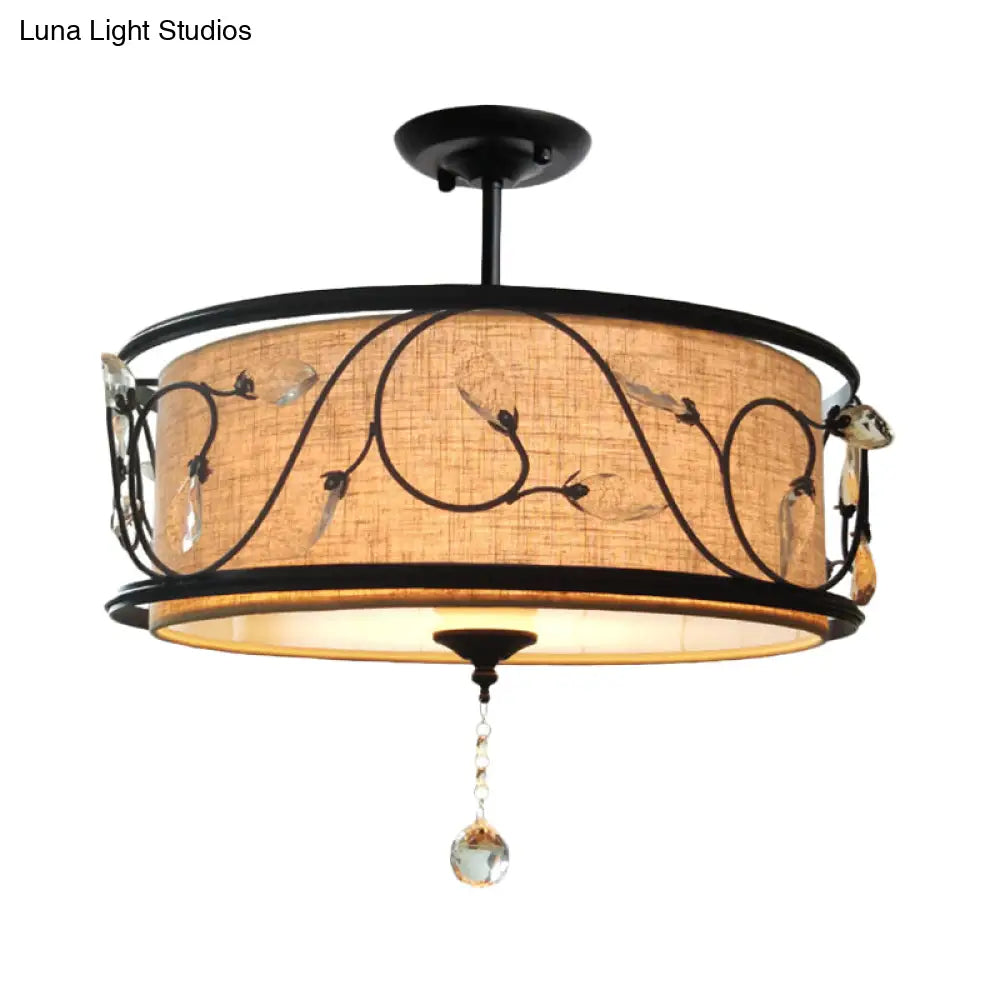 Black Rustic Branch Semi Flush Mount Ceiling Light With Crystal Draping - 4 Lights 14’/21.5’