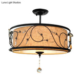 Black Rustic Branch Semi Flush Mount Ceiling Light With Crystal Draping - 4 Lights 14’/21.5’