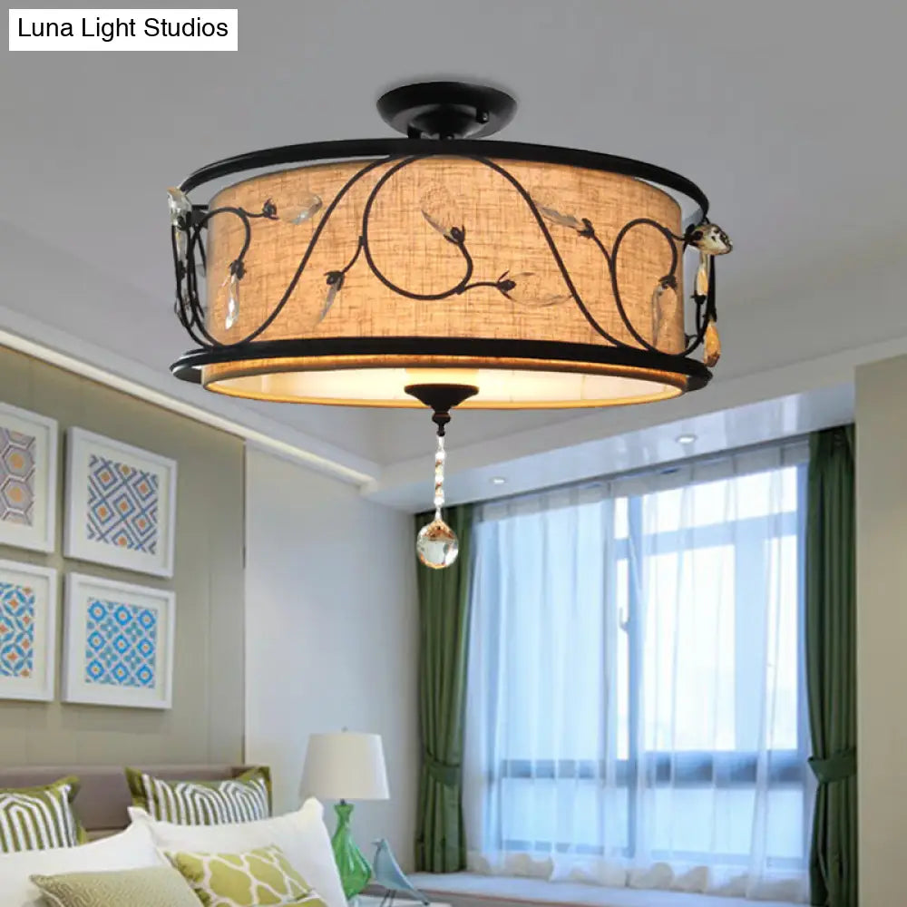 Black Rustic Branch Semi Flush Mount Ceiling Light With Crystal Draping - 4 Lights 14’/21.5’