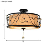 Black Rustic Branch Semi Flush Mount Ceiling Light With Crystal Draping - 4 Lights 14’/21.5’