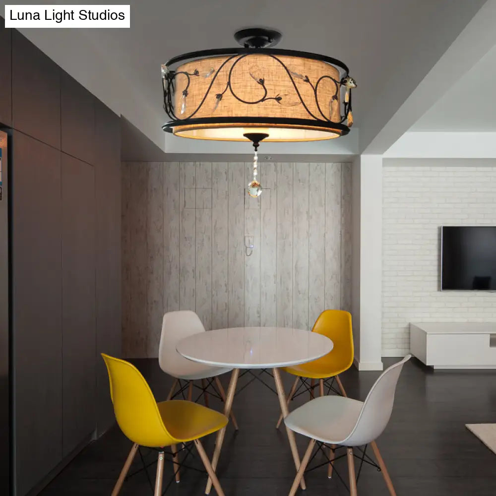 Black Rustic Branch Semi Flush Mount Ceiling Light With Crystal Draping - 4 Lights 14’/21.5’