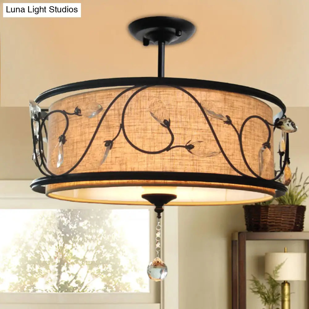 Black Rustic Branch Semi Flush Mount Ceiling Light With Crystal Draping - 4 Lights 14’/21.5’