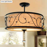 Black Rustic Branch Semi Flush Mount Ceiling Light With Crystal Draping - 4 Lights 14’/21.5’