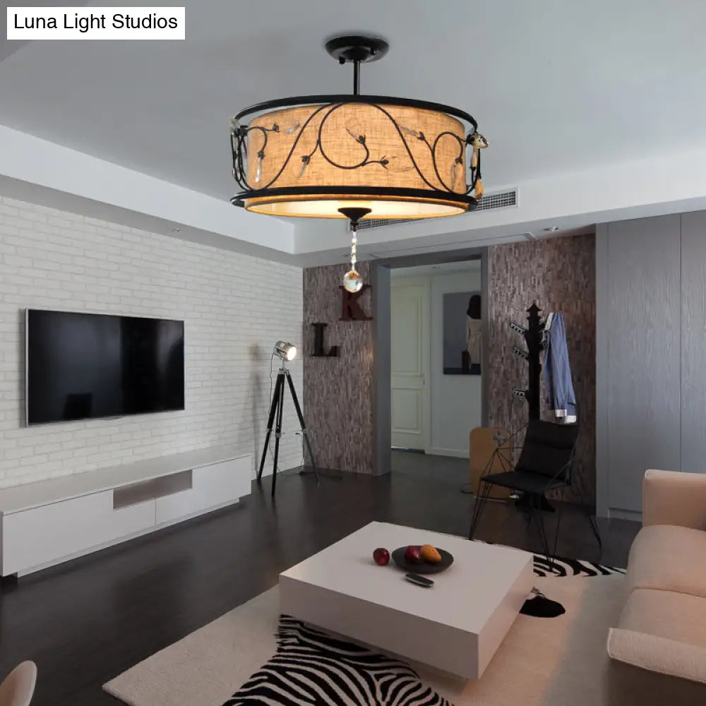 Black Rustic Branch Semi Flush Mount Ceiling Light With Crystal Draping - 4 Lights 14’/21.5’