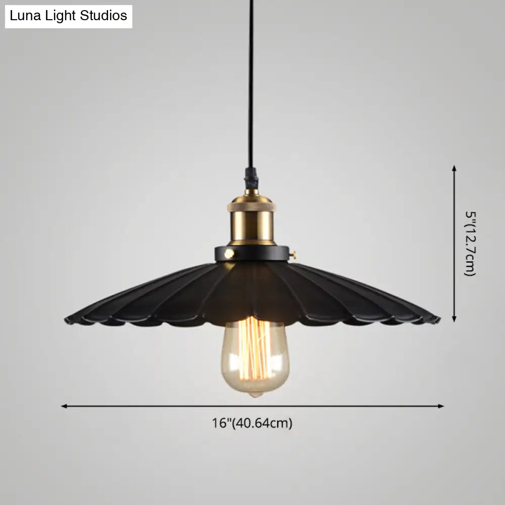 Black Scalloped Metal Pendant Lighting For Farm-Styled Coffee Shops