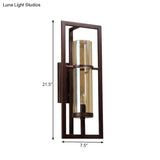 Black Sconce Light Fixture With Amber Glass And Metal Frame - 1-Light Farmhouse Wall Mounted