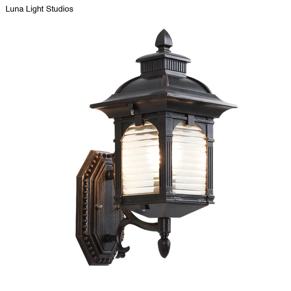 Black Sconce Light Fixture With Ribbed Glass And Wall Mount For Lodges Pavilions