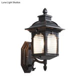 Black Sconce Light Fixture With Ribbed Glass And Wall Mount For Lodges Pavilions