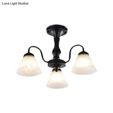 Black Semi Flush Light With Frosted Glass Bell Shades - Ideal For Living Room Ceiling Mount