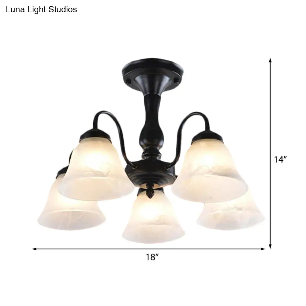 Black Semi Flush Light With Frosted Glass Bell Shades - Ideal For Living Room Ceiling Mount