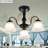 Black Semi Flush Light With Frosted Glass Bell Shades - Ideal For Living Room Ceiling Mount