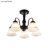 Black Semi Flush Light With Frosted Glass Bell Shades - Ideal For Living Room Ceiling Mount