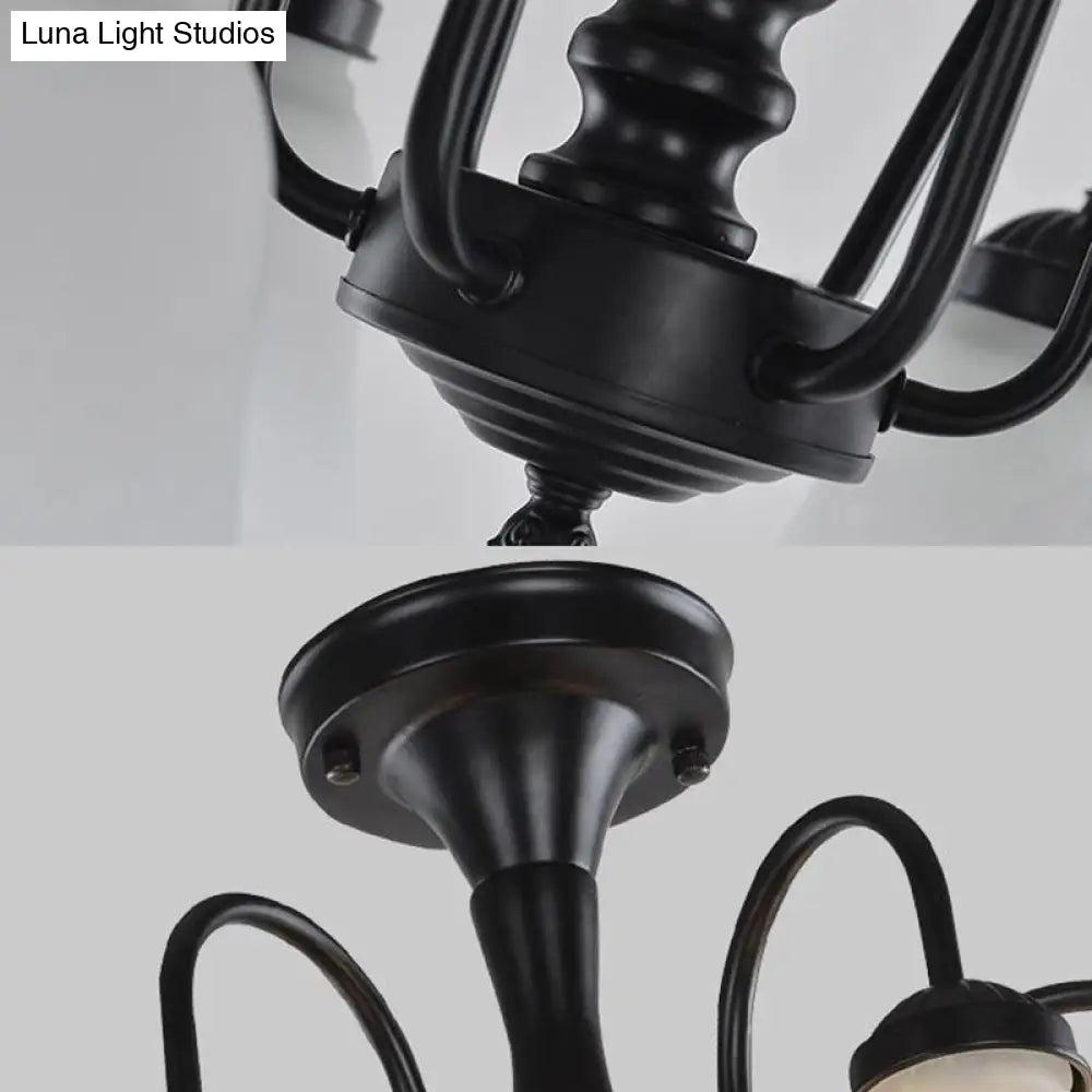 Black Semi Flush Light With Frosted Glass Bell Shades - Ideal For Living Room Ceiling Mount
