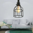 Black Semi-Flush Mount Ceiling Lamp With Cage Shade - Stylish Metallic Lighting For Living Room
