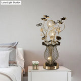 Black-Silver Floral Table Lamp - Modern Design Led Desk Lighting For Study Room With Elegant
