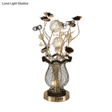 Black-Silver Floral Table Lamp - Modern Design Led Desk Lighting For Study Room With Elegant