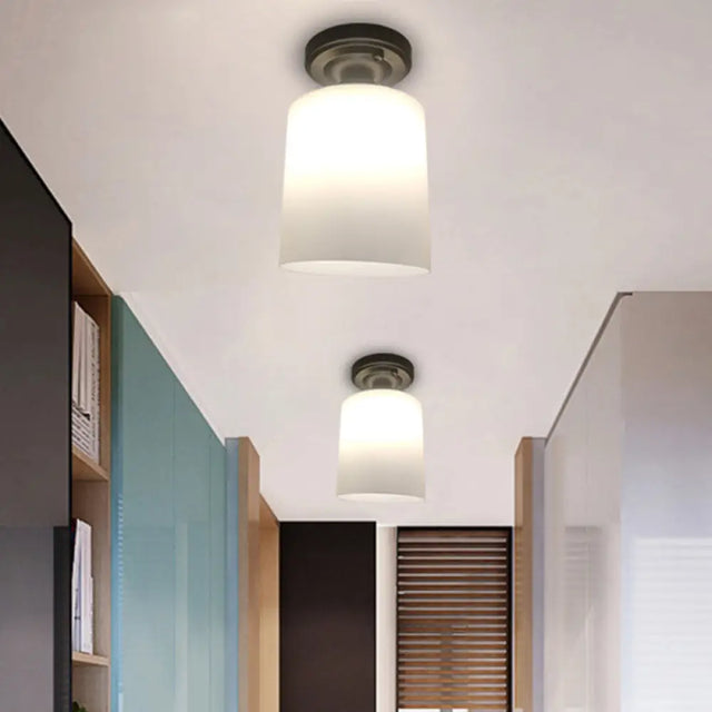 Black Single Light Flush Mount Ceiling Lamp With Cream Glass Cylinder