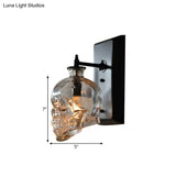 Black Skull Wall Mount Light Artistic Single-Bulb Clear Glass Sconce For Corridor