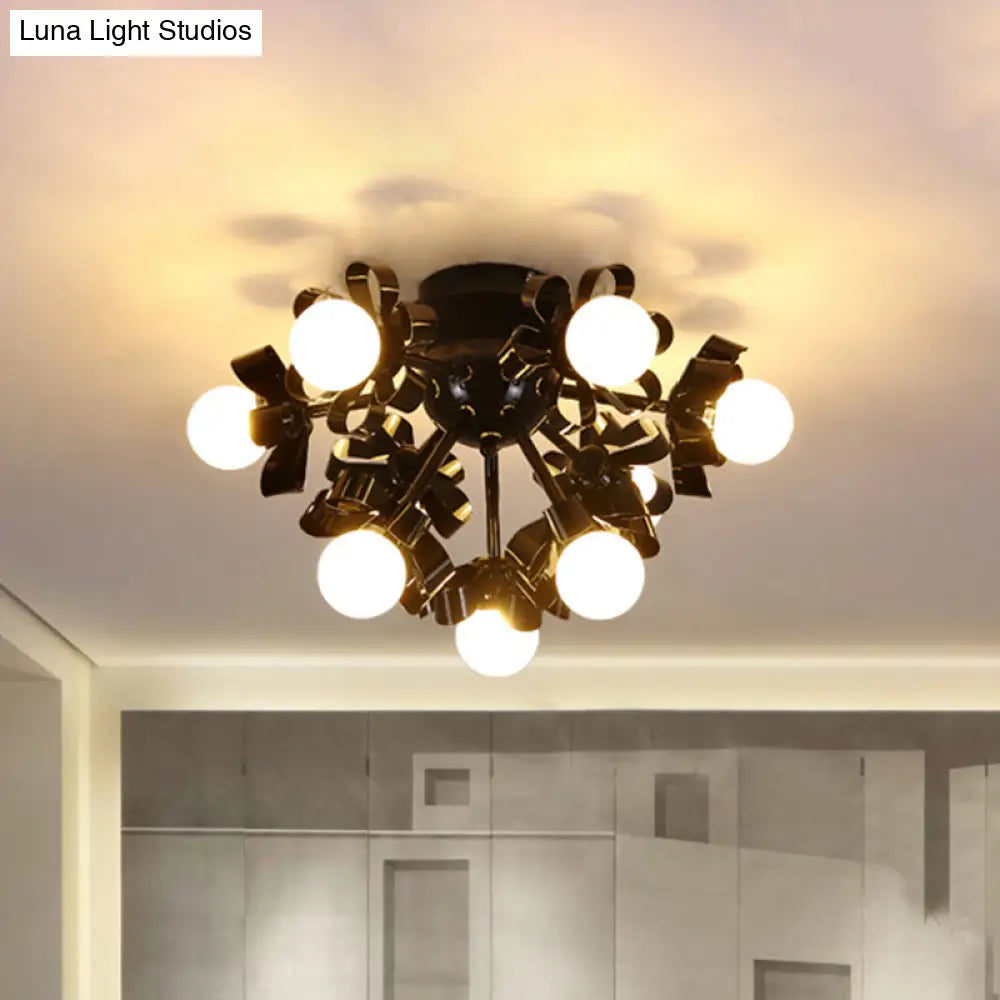 Black Sputnik Semi Flush Mount Ceiling Light With Ball Glass Shade For Modern Living Rooms