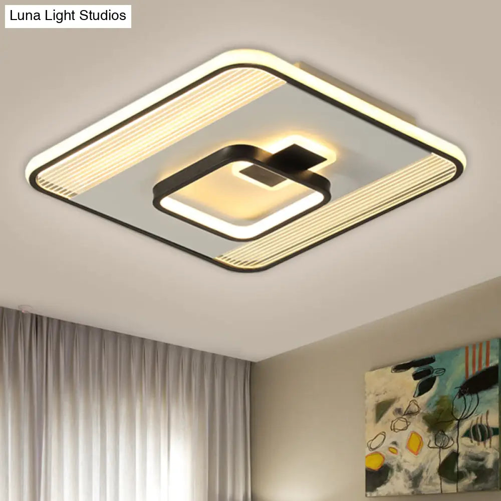 Black Square Flush Mount Led Ceiling Light Modern Acrylic Lamp 16.5’/20.5’ Width