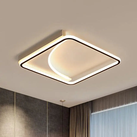 Black Square Led Flush Mount Ceiling Light With Minimalistic Design / 16.5’ Remote Control
