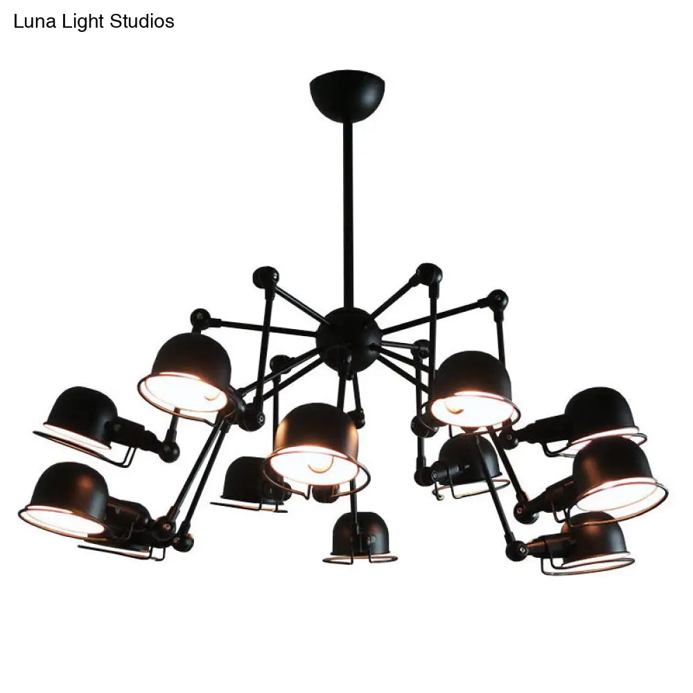Black Starburst Hanging Light Retro Chandelier With Metal Dome Shade For Dining Room