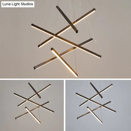 Black Sticks Led Chandelier Light Novelty Minimalist Metal Suspension Lamp For Lobby