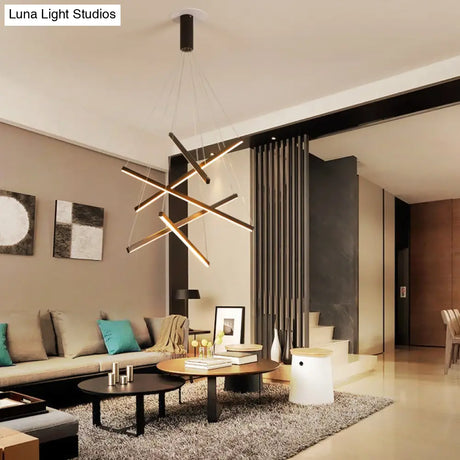 Black Sticks Led Chandelier Light Novelty Minimalist Metal Suspension Lamp For Lobby
