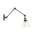 Black Swing Arm Dorm Room Wall Lamp With Clear Glass Shade Black-Gold / C