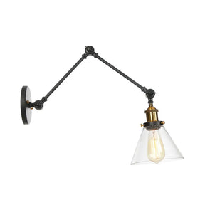 Black Swing Arm Dorm Room Wall Lamp With Clear Glass Shade Black-Gold / C