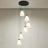 Black Swirl Design Glass Ruffled Cluster Pendant - Simplicity White Drop 6 / Round