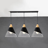 Black Tapered Cage Pendant Light Fixture - Modern Metal Design 3 Lights Indoor Hanging Linear/Round