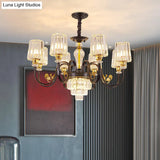 Black Tapered Ceiling Lamp | Simplicity Crystal Chandelier Lighting Fixture 6/8 Lights Scroll Arm