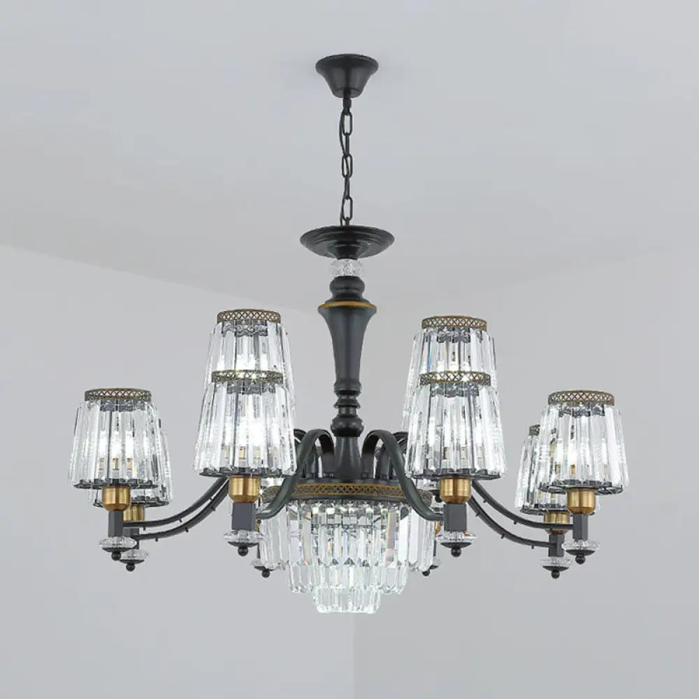Black Tapered Chandelier With Clear Crystal Shade - Simple Drop Lamp For Elegant Lighting 12 /