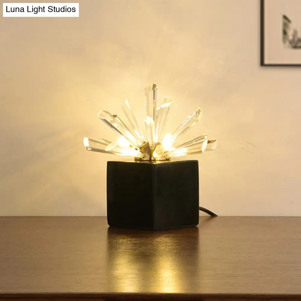 Black Tapered Task Light With Beveled Crystal - 3 Heads Nightstand Lamp For Bedroom