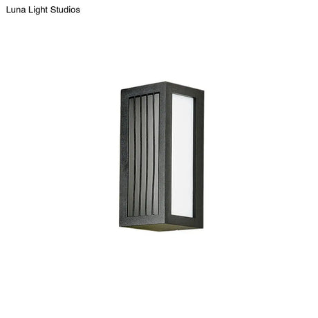 Black Textured Led Wall Mounted Light - Simple Metallic Sconce Lighting For Patio