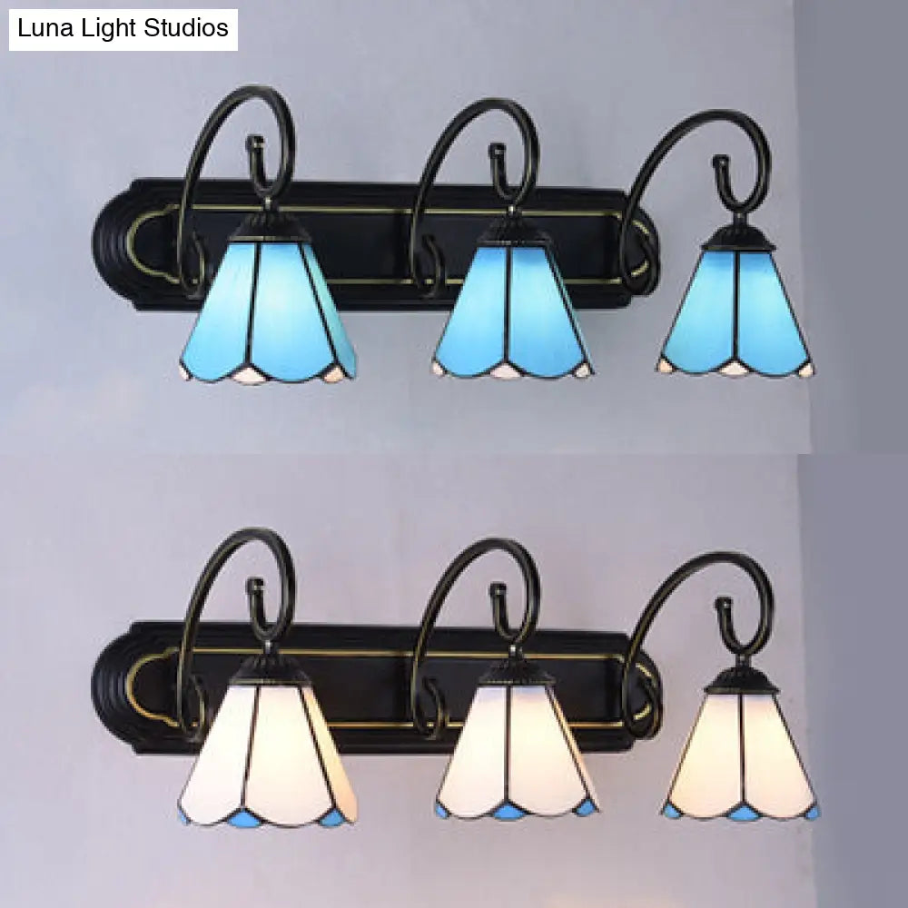 Black Tiffany Sconce Light For Bathroom Wall With Lily Glass Shades - 3 Heads