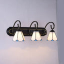 Black Tiffany Sconce Light For Bathroom Wall With Lily Glass Shades - 3 Heads White
