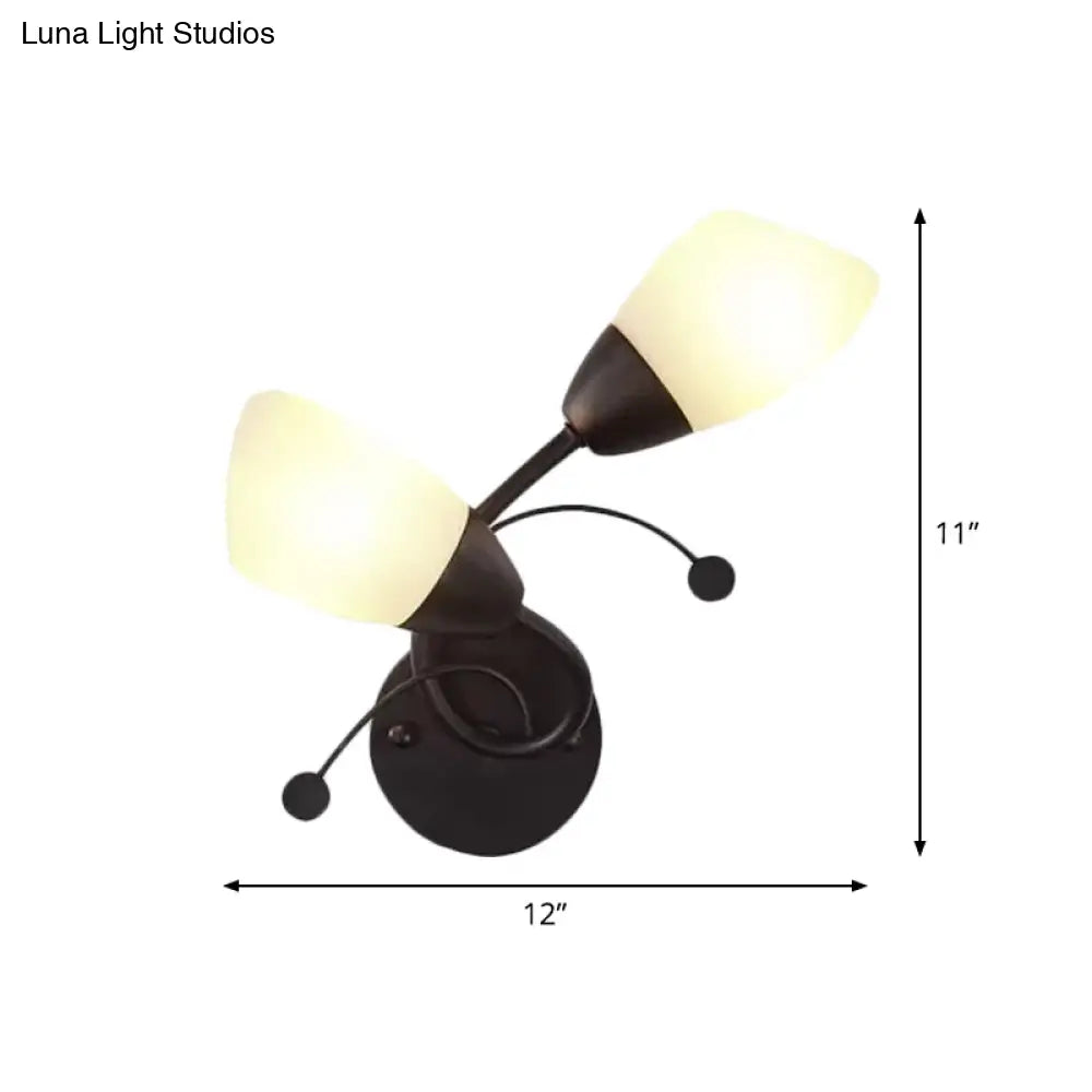 Black Tulip Wall Sconce With Ivory Glass And Crystal Accent