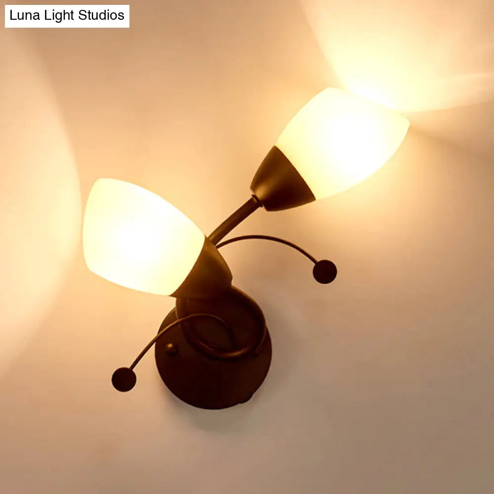 Black Tulip Wall Sconce With Ivory Glass And Crystal Accent