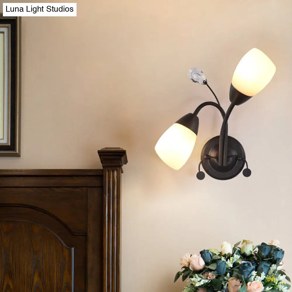 Black Tulip Wall Sconce With Ivory Glass And Crystal Accent